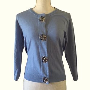 Boden Embellished 100% Wool Blue Cardigan